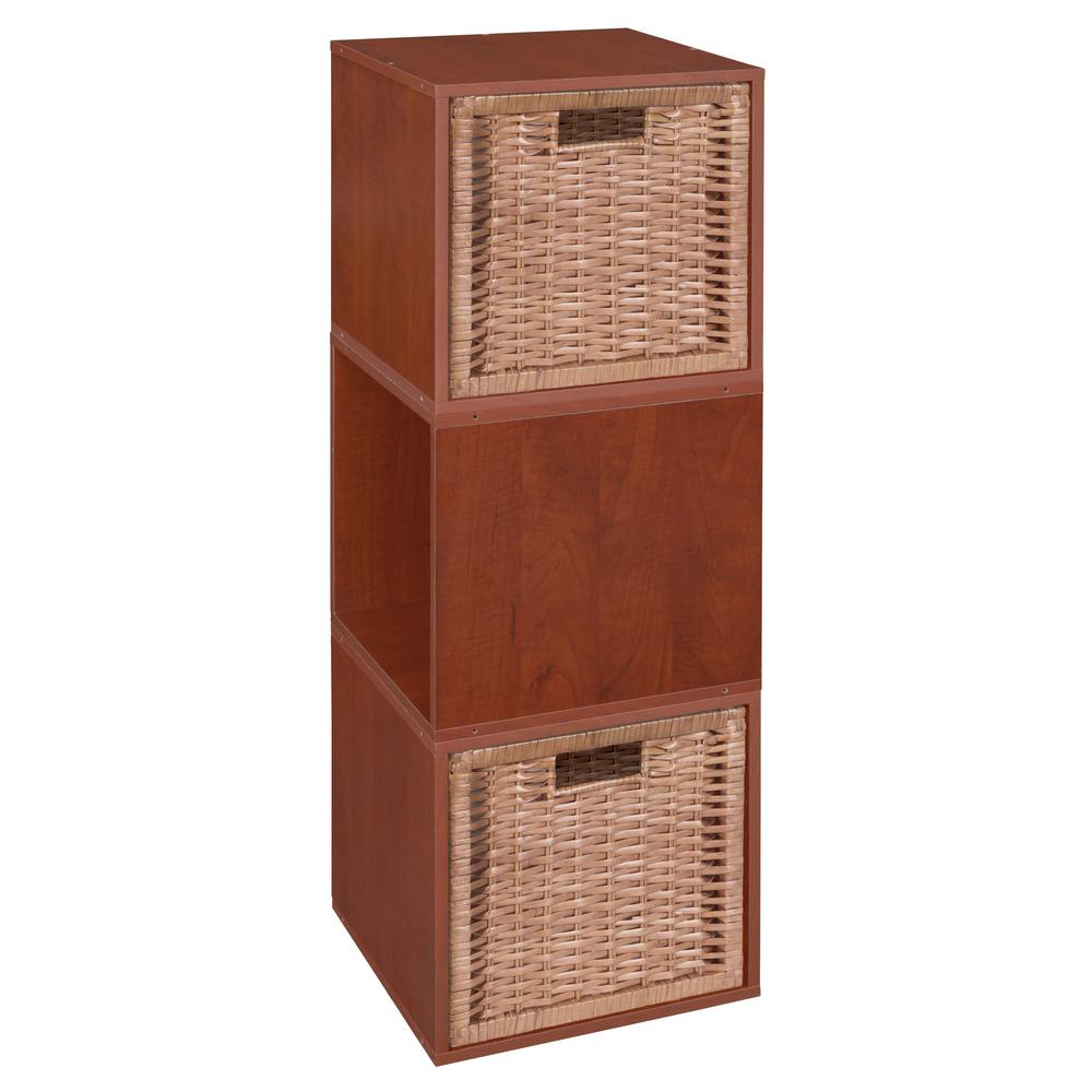 Niche Cubo Storage Set - 3 Cubes and 2 Wicker Baskets- Cherry/Natural. Picture 1