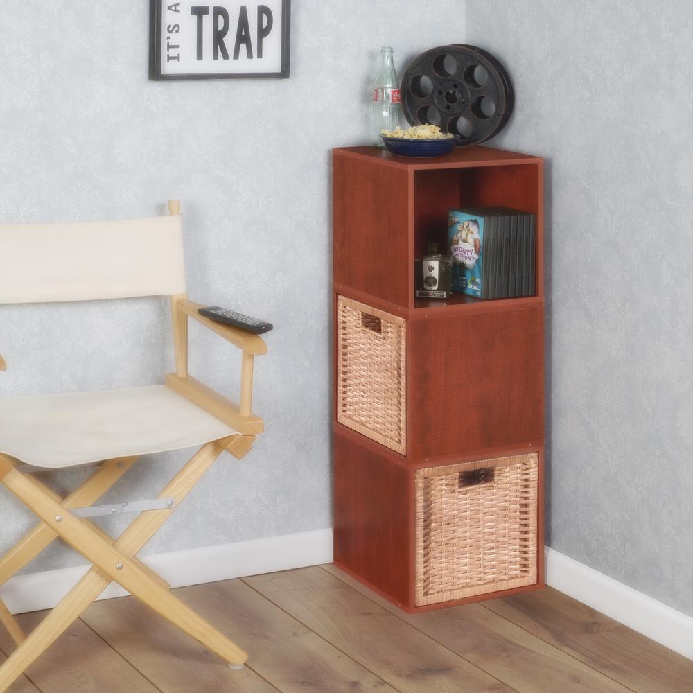 Niche Cubo Storage Set - 3 Cubes and 2 Wicker Baskets- Cherry/Natural. Picture 3