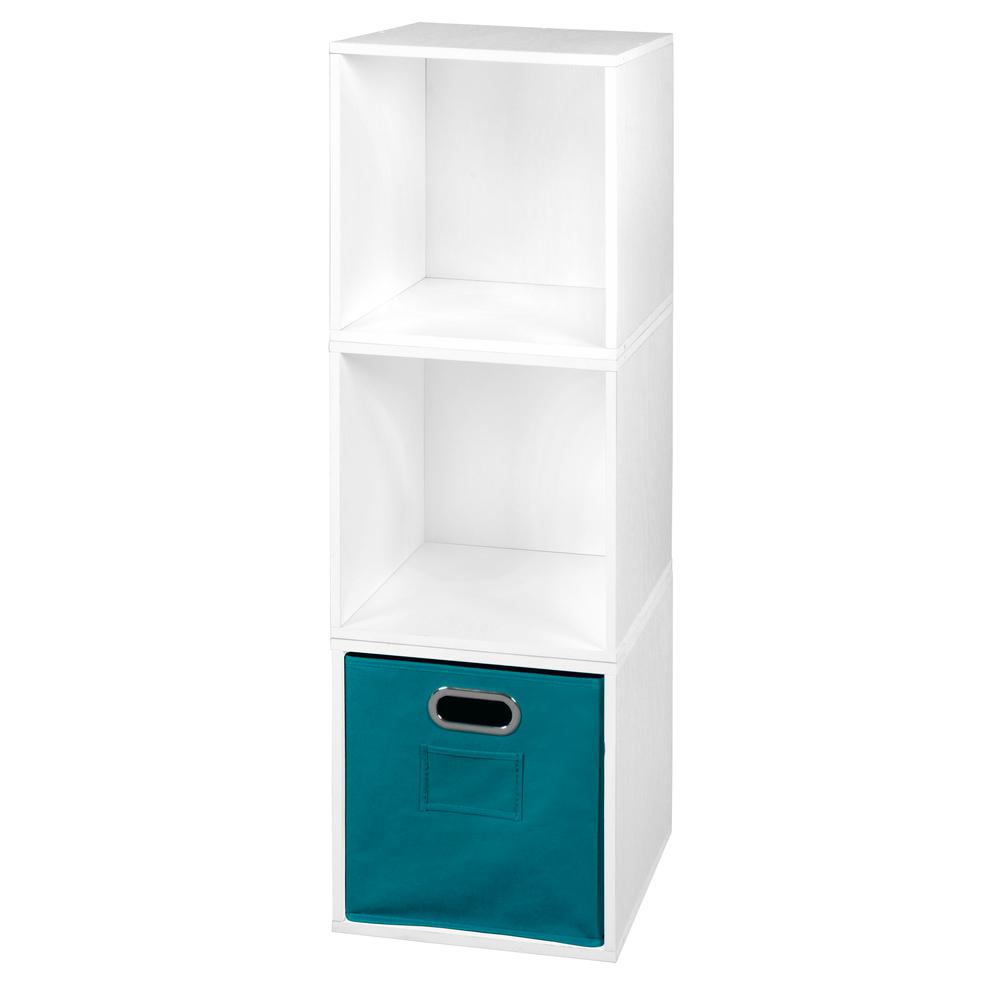 Niche Cubo Storage Set - 3 Cubes and 1 Canvas Bin- White Wood Grain/Teal. The main picture.