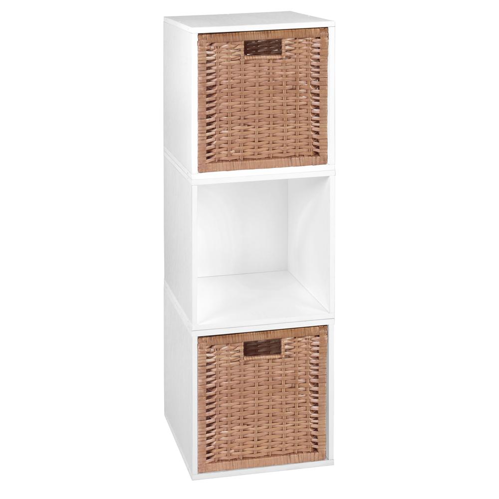 Niche Cubo Storage Set - 3 Cubes and 2 Wicker Baskets- White Wood Grain/Natural. The main picture.
