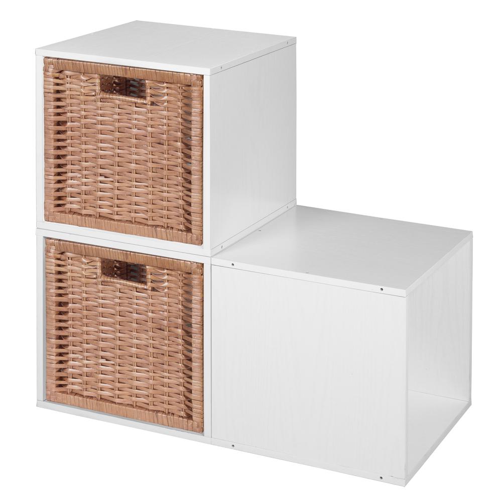 Niche Cubo Storage Set - 3 Cubes and 2 Wicker Baskets- White Wood Grain/Natural. Picture 3