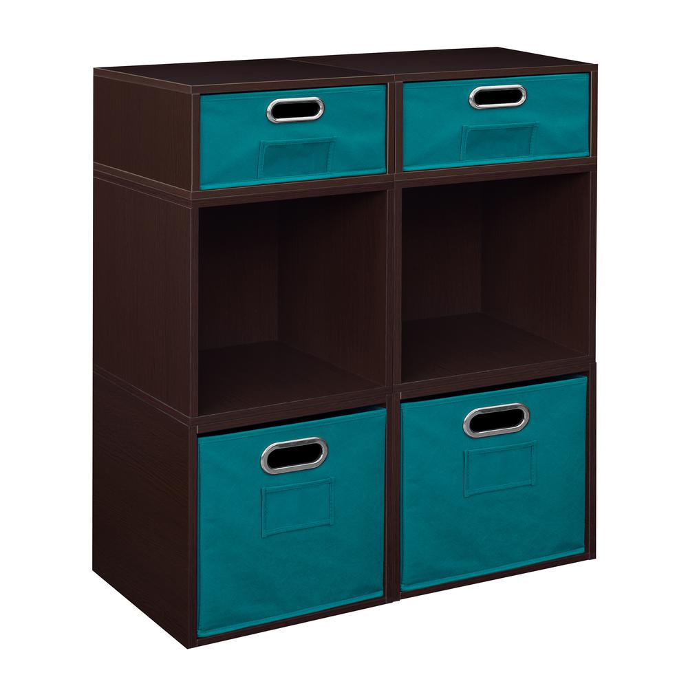 Niche Cubo Storage Set- 4 Full Cubes/2 Half Cubes with Foldable Storage Bins- Truffle/Teal. Picture 1