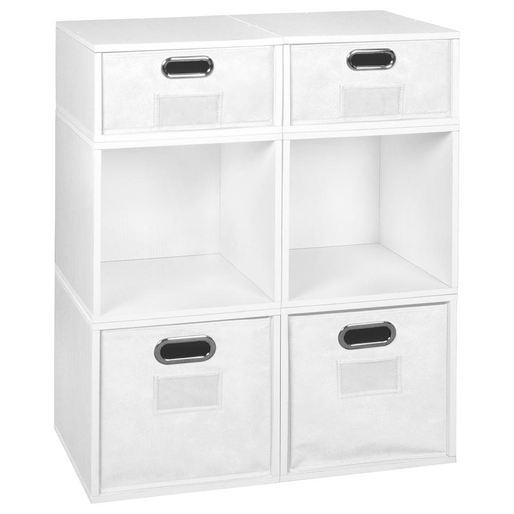 Niche Cubo Storage Set- 4 Full Cubes/2 Half Cubes with Foldable Storage Bins- White Wood Grain/White. Picture 1