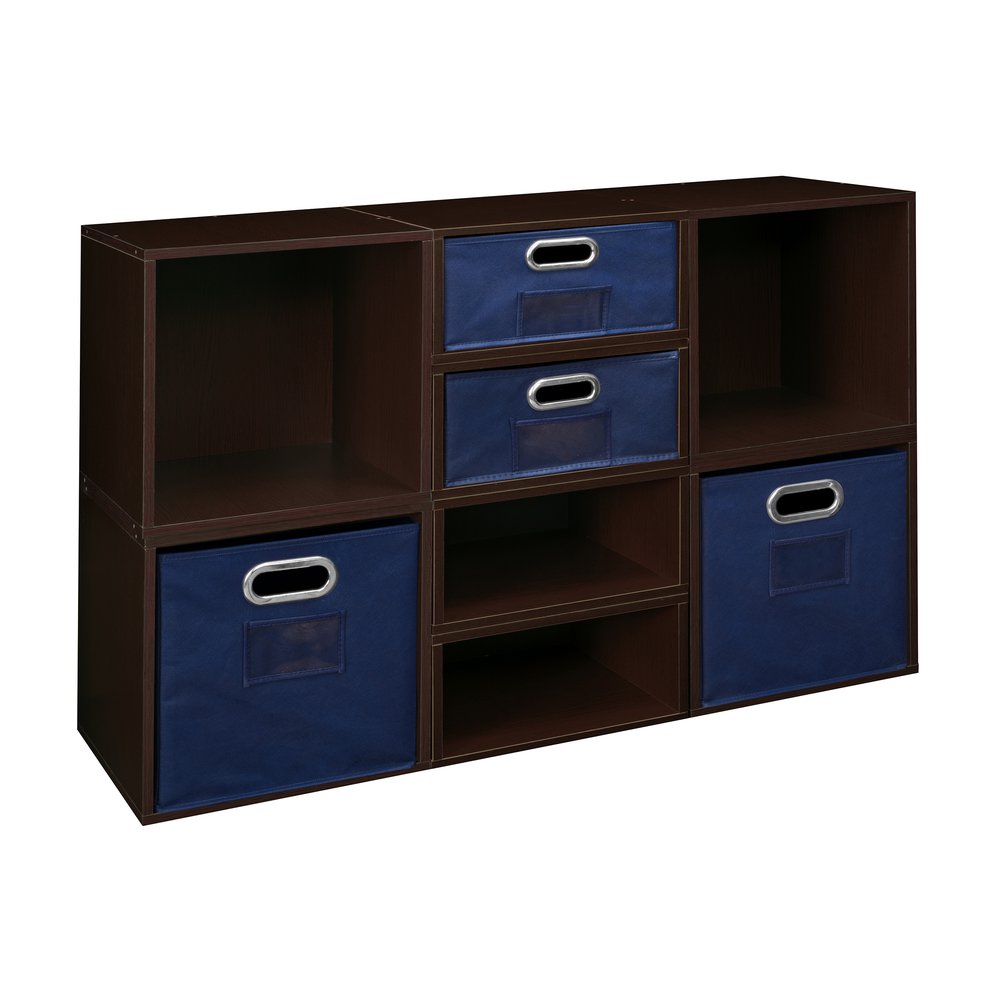 Niche Cubo Storage Set- 4 Full Cubes/4 Half Cubes with Foldable Storage Bins- Truffle/Blue. The main picture.