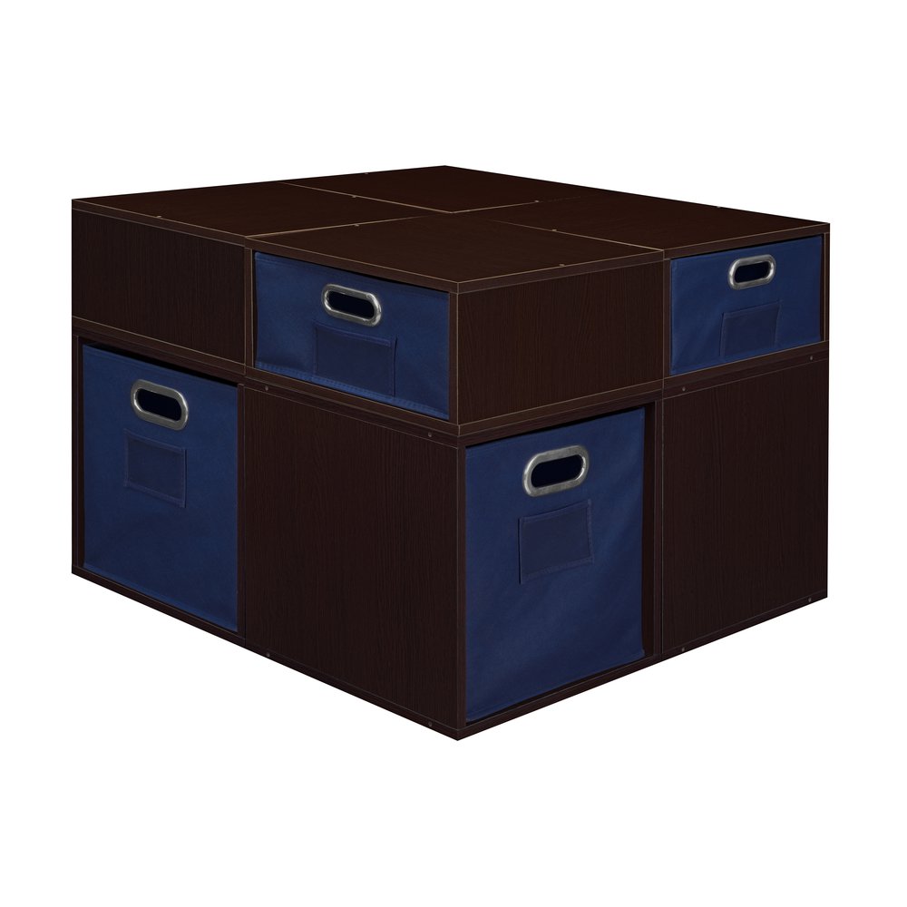 Niche Cubo Storage Set- 4 Full Cubes/4 Half Cubes with Foldable Storage Bins- Truffle/Blue. Picture 3