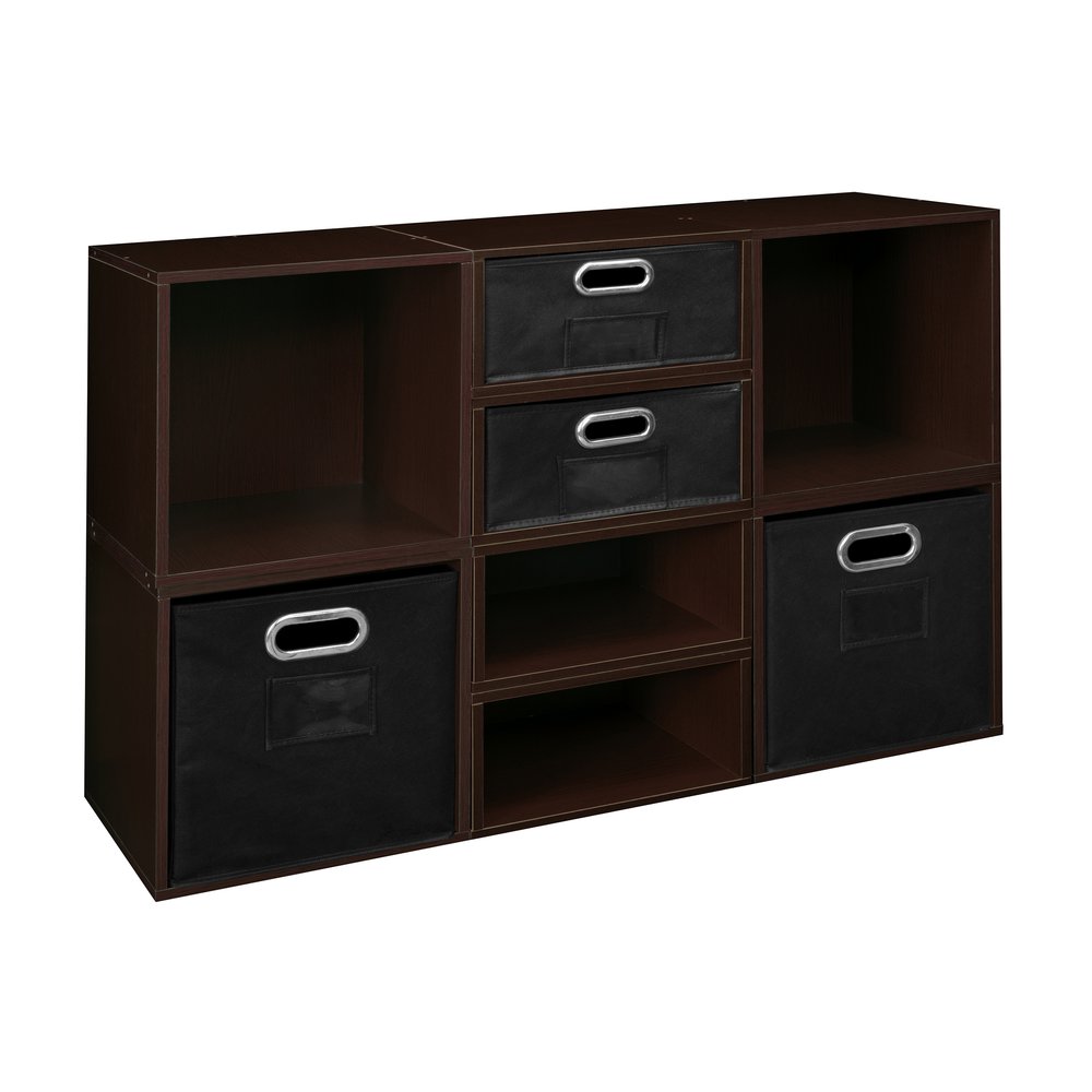 Niche Cubo Storage Set- 4 Full Cubes/4 Half Cubes with Foldable Storage Bins- Truffle/Black. Picture 1