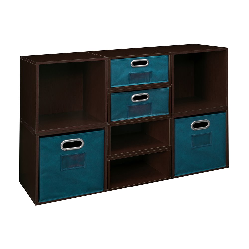 Niche Cubo Storage Set- 4 Full Cubes/4 Half Cubes with Foldable Storage Bins- Truffle/Teal. Picture 1