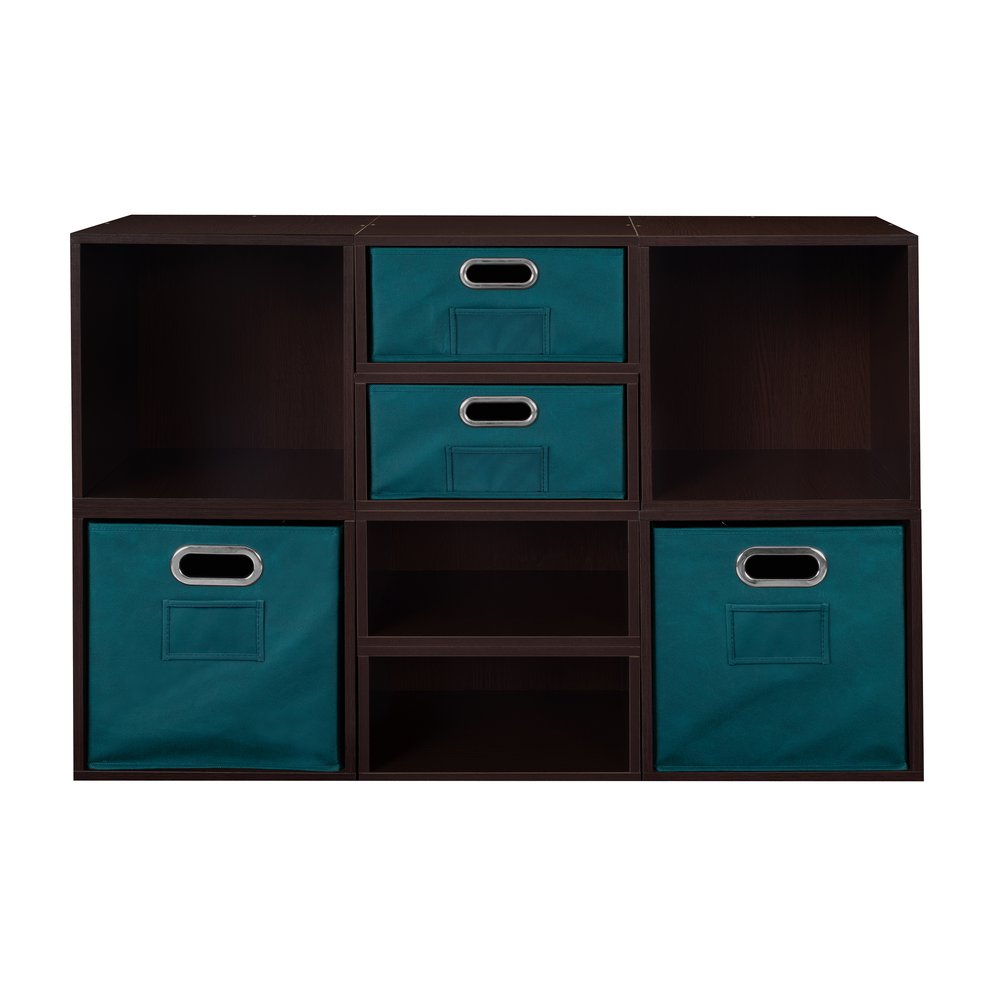 Niche Cubo Storage Set- 4 Full Cubes/4 Half Cubes with Foldable Storage Bins- Truffle/Teal. Picture 2
