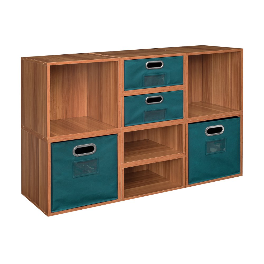 Niche Cubo Storage Set- 4 Full Cubes/4 Half Cubes with Foldable Storage Bins- Warm Cherry/Teal. Picture 1