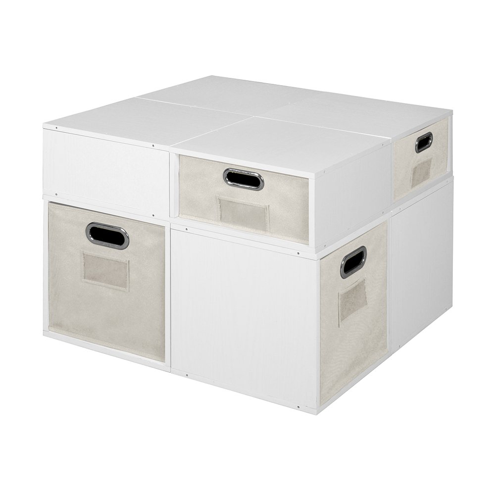 Niche Cubo Storage Set- 4 Full Cubes/4 Half Cubes with Foldable Storage Bins- White Wood Grain/Natural. Picture 2