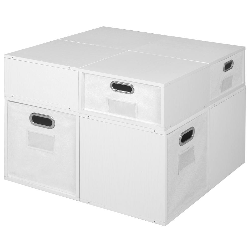 Niche Cubo Storage Set- 4 Full Cubes/4 Half Cubes with Foldable Storage Bins- White Wood Grain/White. Picture 3