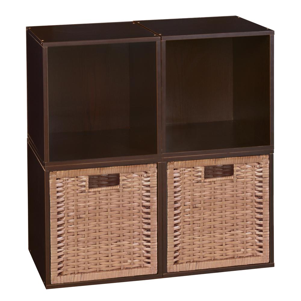 Niche Cubo Storage Set - 4 Cubes and 2 Wicker Basket- Truffle/Natural. Picture 1