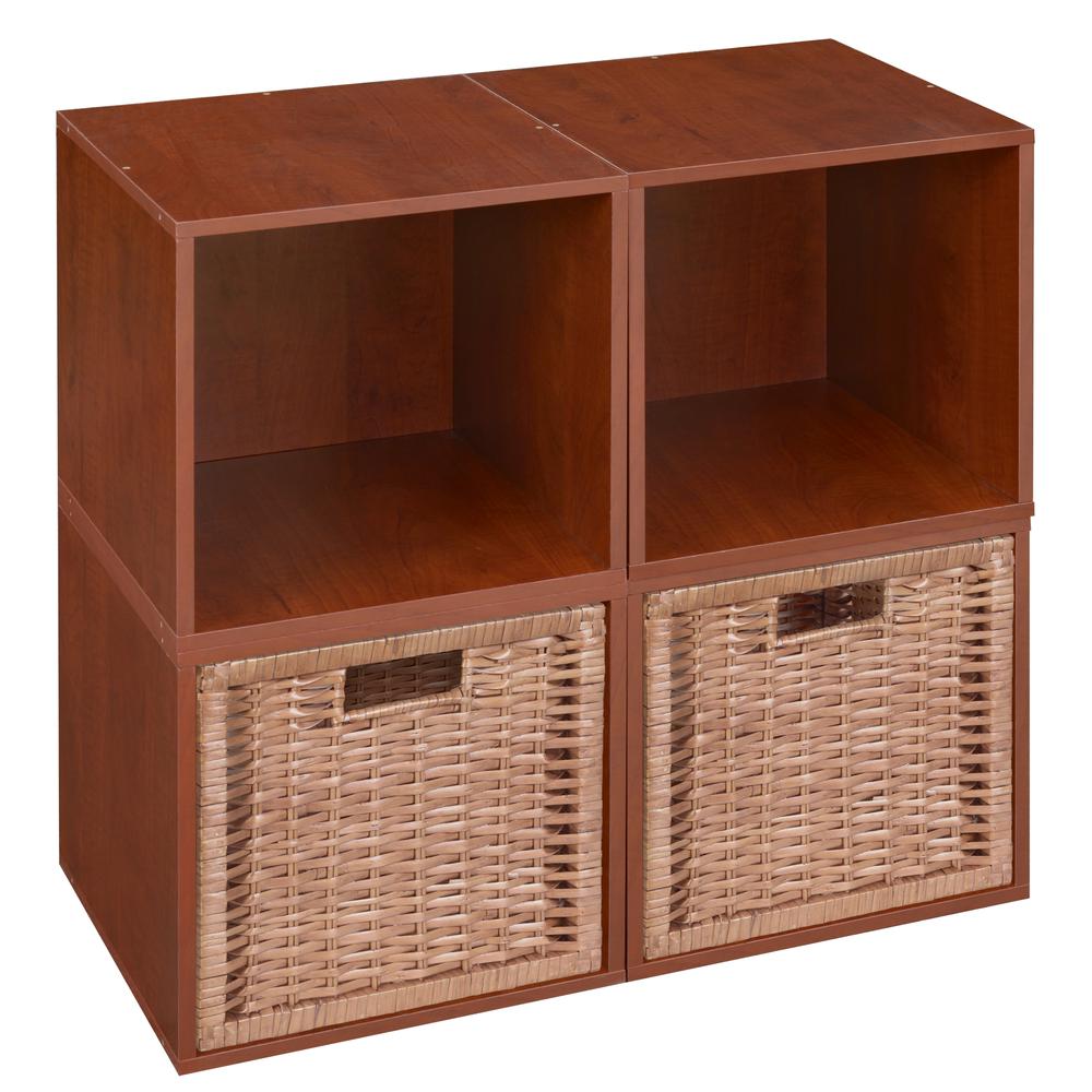 Niche Cubo Storage Set - 4 Cubes and 2 Wicker Baskets- Cherry/Natural. The main picture.
