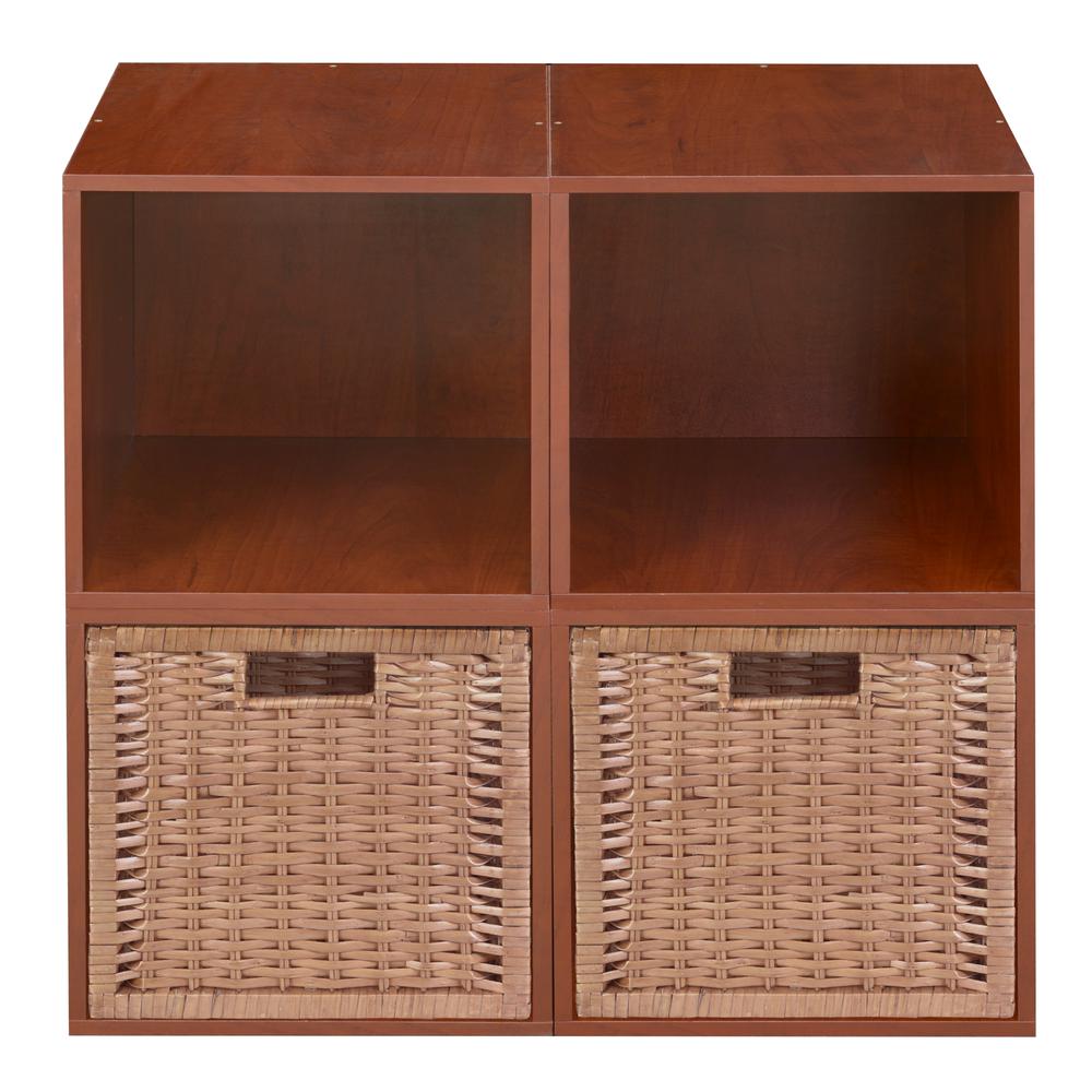 Niche Cubo Storage Set - 4 Cubes and 2 Wicker Baskets- Cherry/Natural. Picture 4