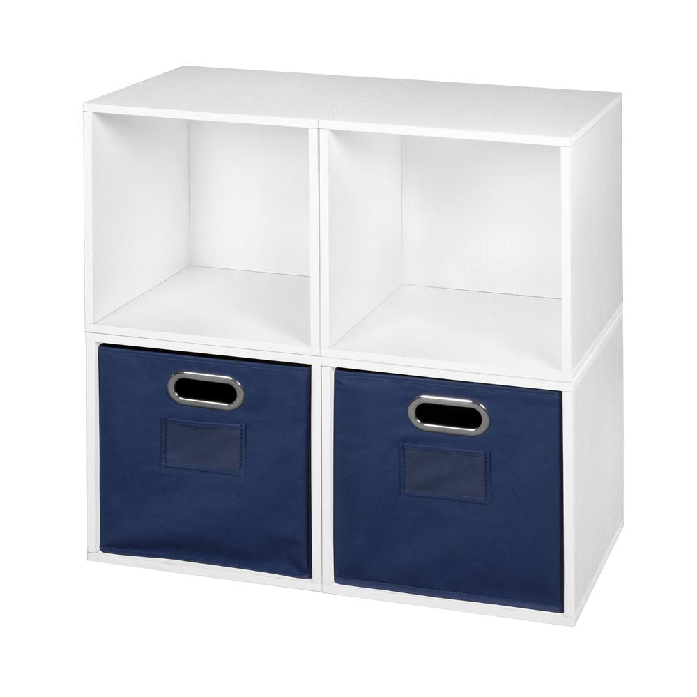 Niche Cubo Storage Set - 4 Cubes and 2 Canvas Bins- White Wood Grain/Blue. The main picture.