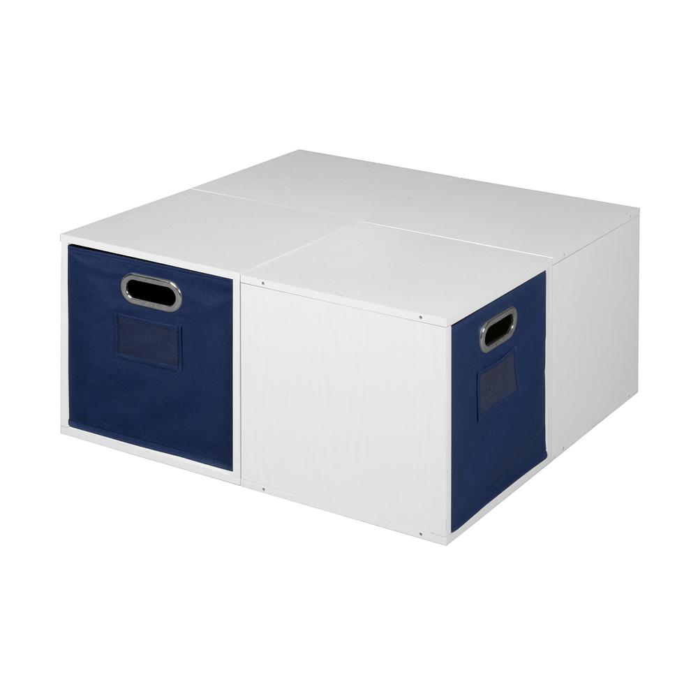 Niche Cubo Storage Set - 4 Cubes and 2 Canvas Bins- White Wood Grain/Blue. Picture 4