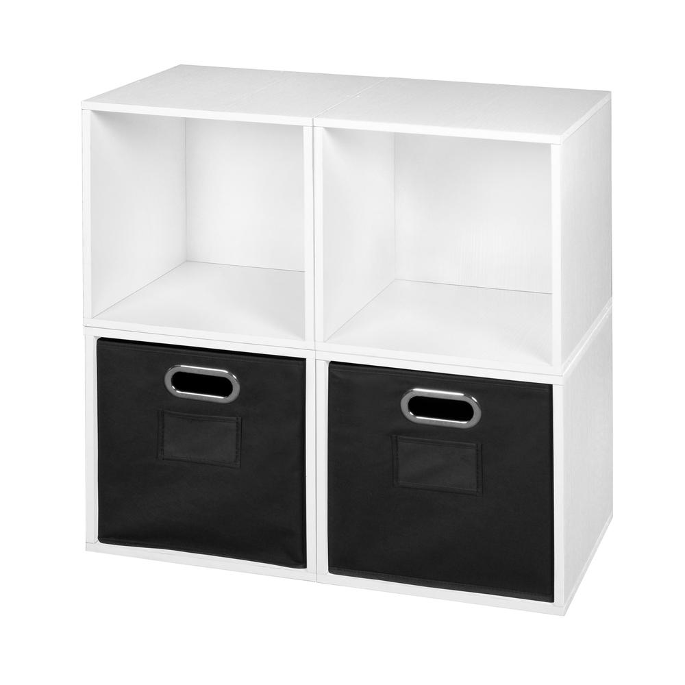 Niche Cubo Storage Set - 4 Cubes and 2 Canvas Bins- White Wood Grain/Black. The main picture.
