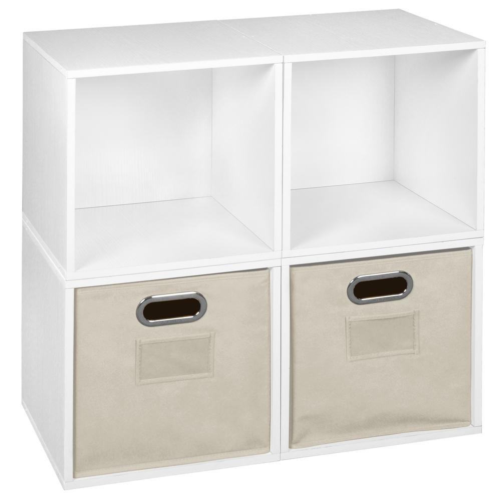 Niche Cubo Storage Set - 4 Cubes and 2 Canvas Bins- White Wood Grain/Natural. The main picture.