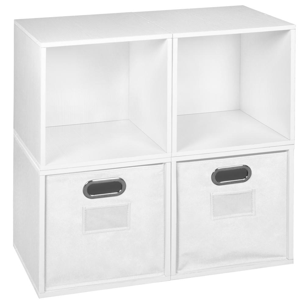 Niche Cubo Storage Set - 4 Cubes and 2 Canvas Bins- White Wood Grain/White. The main picture.