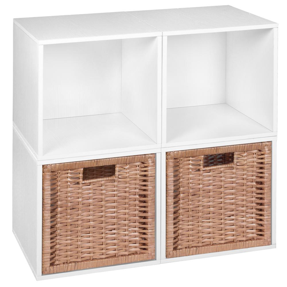 Niche Cubo Storage Set - 4 Cubes and 2 Wicker Baskets- White Wood Grain/Natural. The main picture.