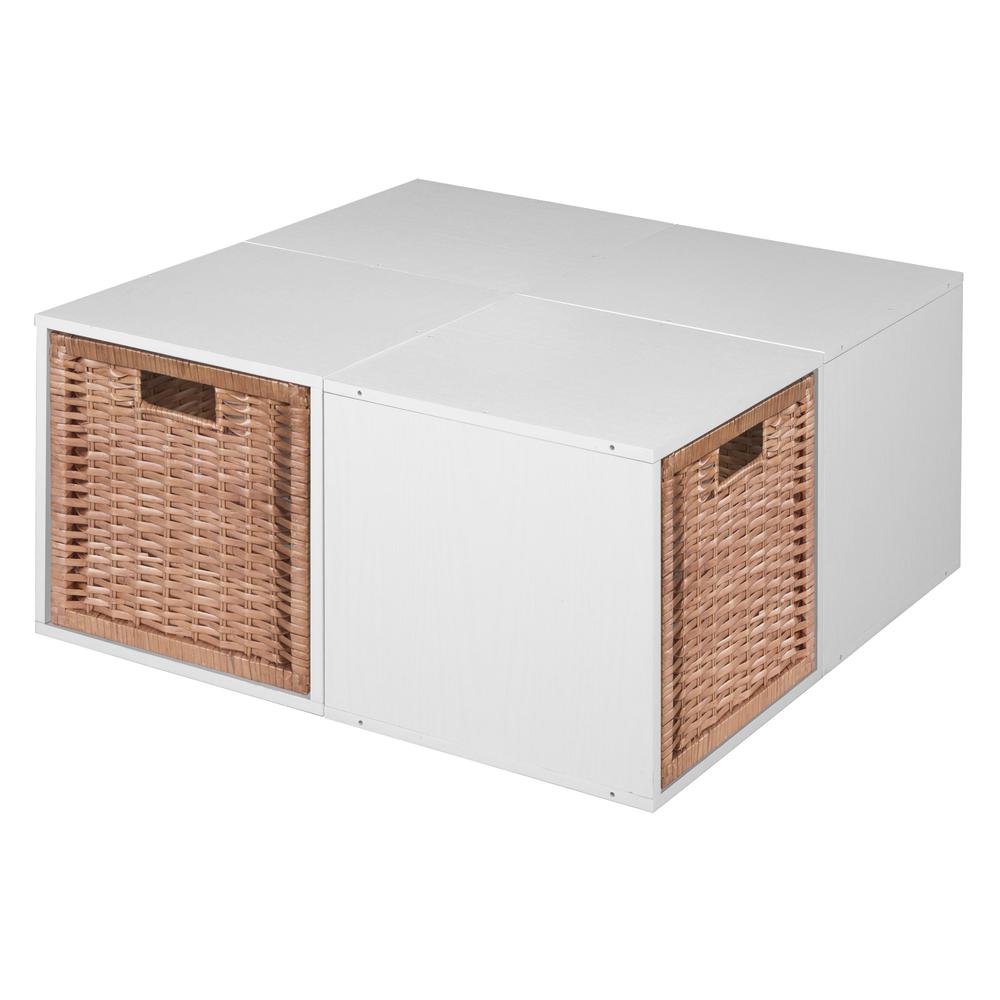 Niche Cubo Storage Set - 4 Cubes and 2 Wicker Baskets- White Wood Grain/Natural. Picture 4