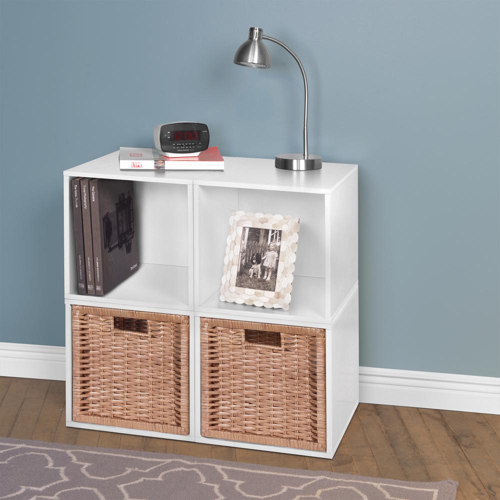 Niche Cubo Storage Set - 4 Cubes and 2 Wicker Baskets- White Wood Grain/Natural. Picture 3