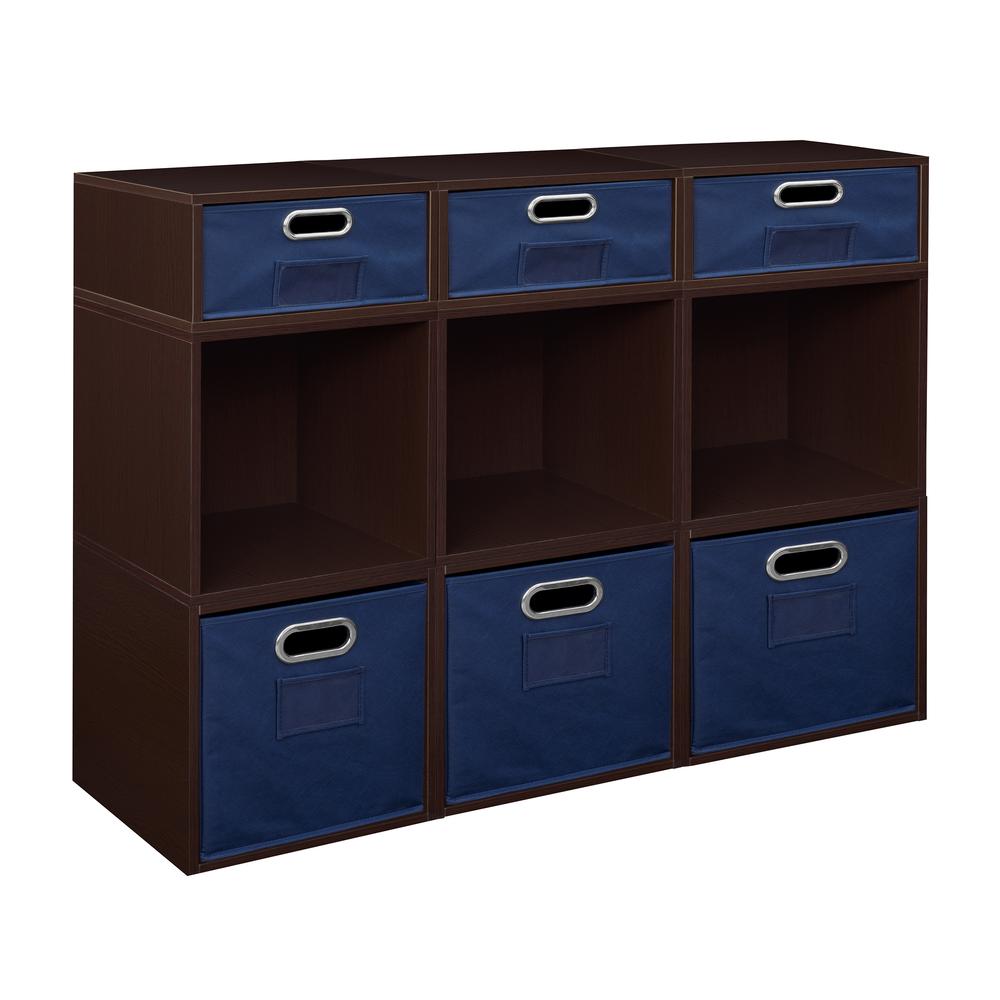 Niche Cubo Storage Set- 6 Full Cubes/3 Half Cubes with Foldable Storage Bins- Truffle/Blue. Picture 1