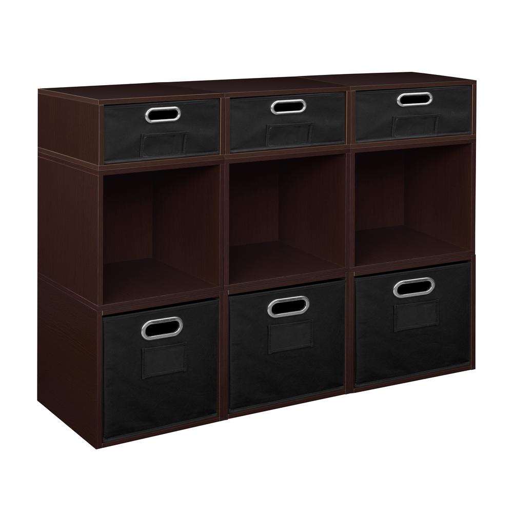 Niche Cubo Storage Set- 6 Full Cubes/3 Half Cubes with Foldable Storage Bins- Truffle/Black. Picture 1