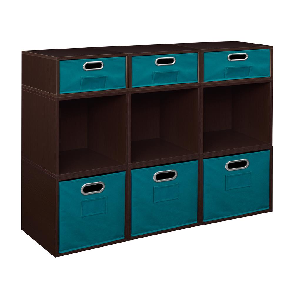 Niche Cubo Storage Set- 6 Full Cubes/3 Half Cubes with Foldable Storage Bins- Truffle/Teal. Picture 1