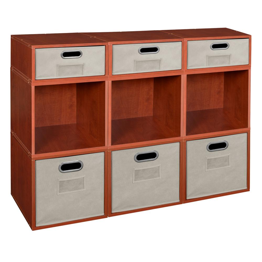 Niche Cubo Storage Set- 6 Full Cubes/3 Half Cubes with Foldable Storage Bins- Cherry/Natural. Picture 1