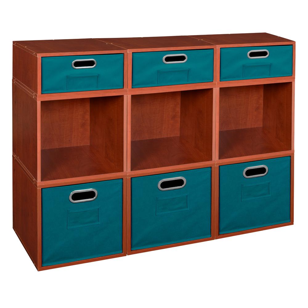 Niche Cubo Storage Set- 6 Full Cubes/3 Half Cubes with Foldable Storage Bins- Cherry/Teal. Picture 1