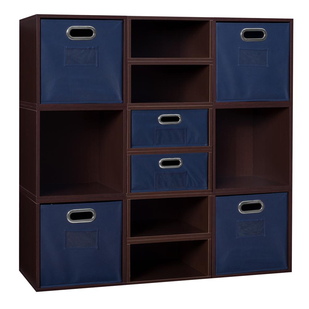 Niche Cubo Storage Set- 6 Full Cubes/6 Half Cubes with Foldable Storage Bins- Truffle/Blue. Picture 1