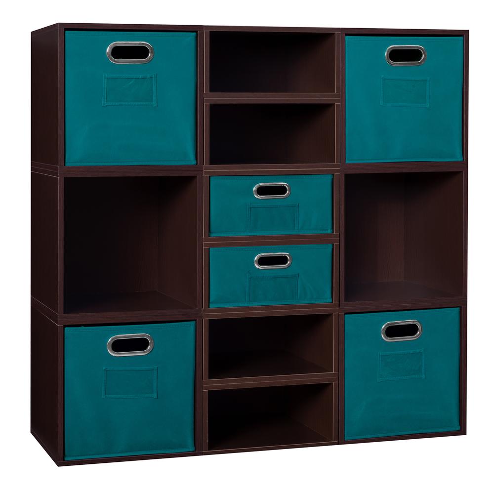 Niche Cubo Storage Set- 6 Full Cubes/6 Half Cubes with Foldable Storage Bins- Truffle/Teal. The main picture.