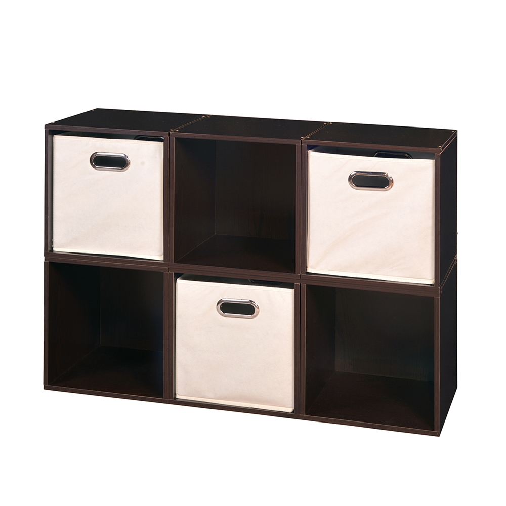Cubo Storage Set - 6 Cubes and 3 Canvas Bins- Truffle/Natural. Picture 1