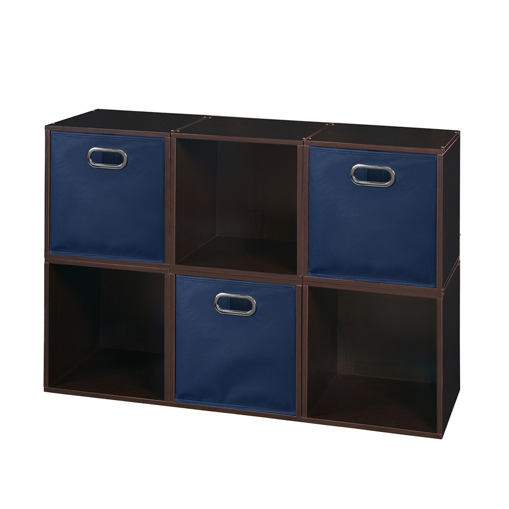 Cubo Storage Set - 6 Cubes and 3 Canvas Bins- Truffle/Blue. Picture 1