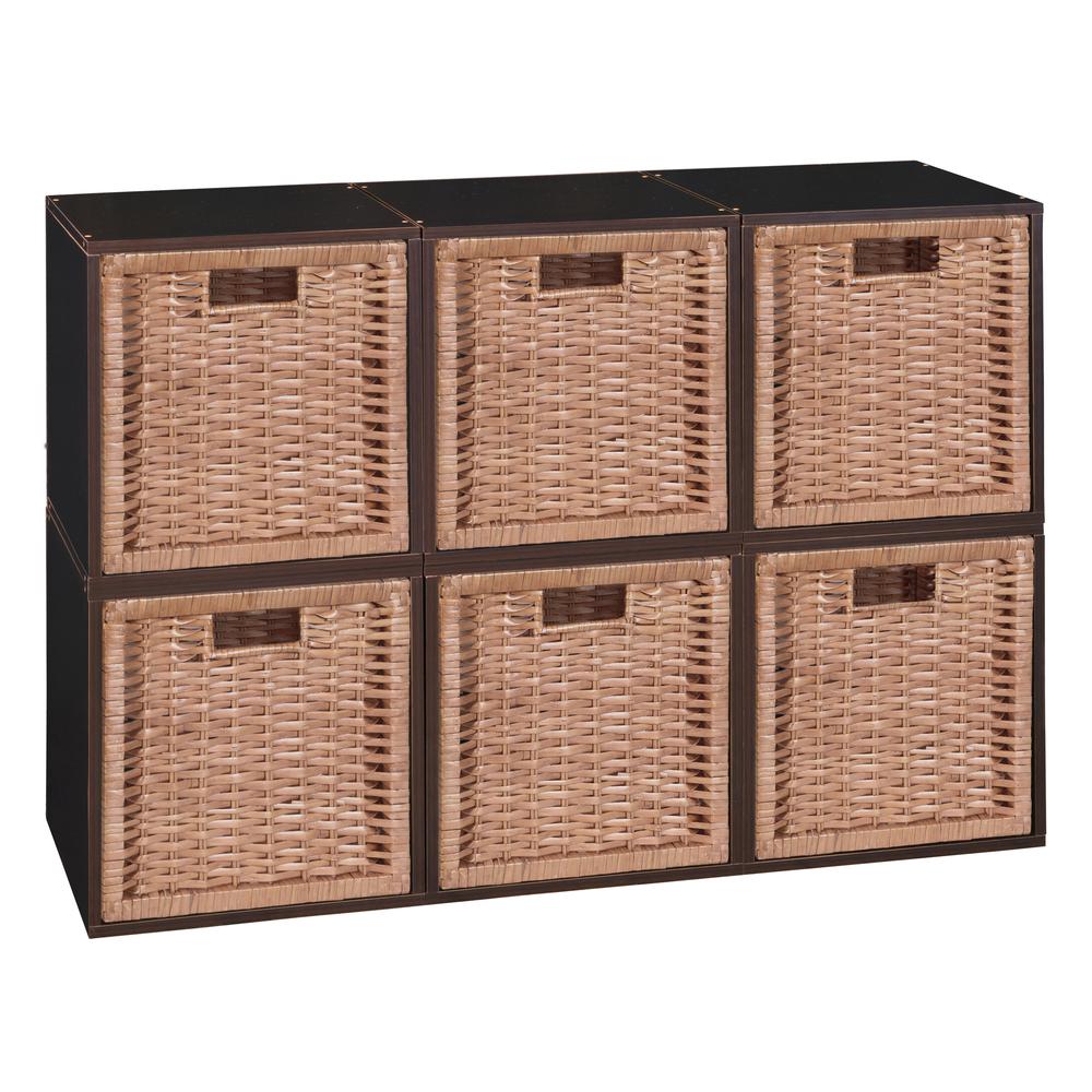 Niche Cubo Storage Set - 6 Cubes and 6 Wicker Baskets- Truffle/Natural. Picture 1