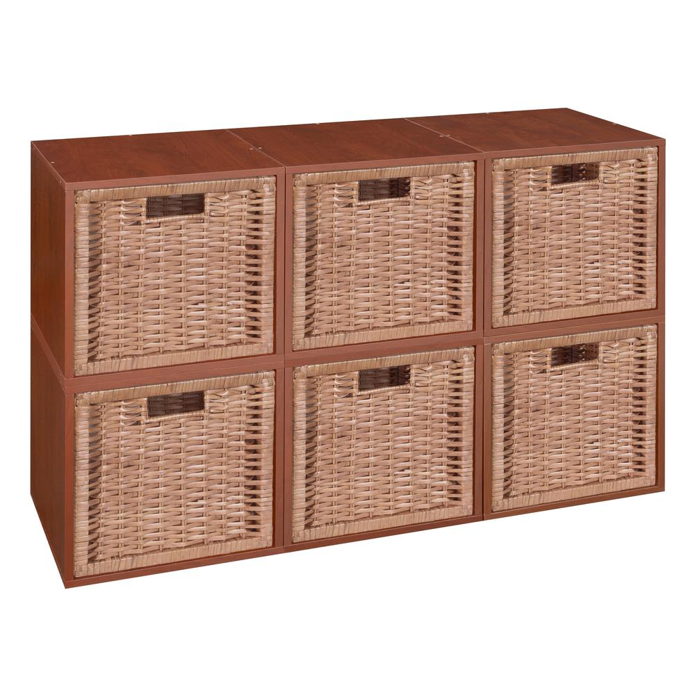 Niche Cubo Storage Set - 6 Cubes and 6 Wicker Baskets- Cherry/Natural. Picture 1