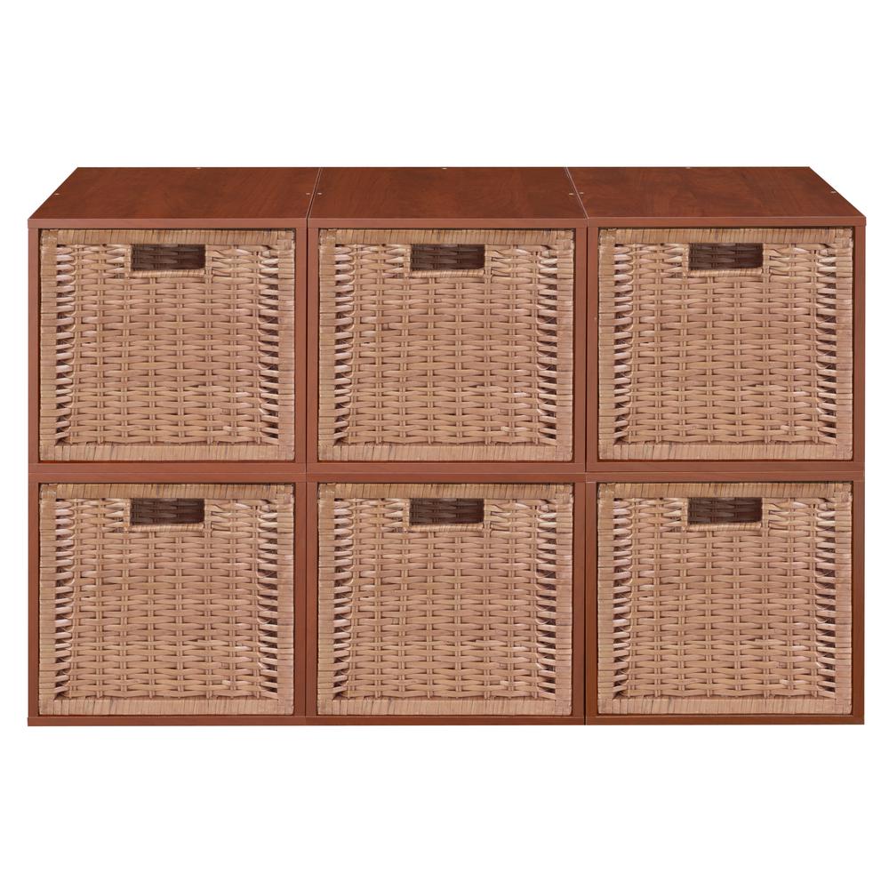 Niche Cubo Storage Set - 6 Cubes and 6 Wicker Baskets- Cherry/Natural. Picture 4