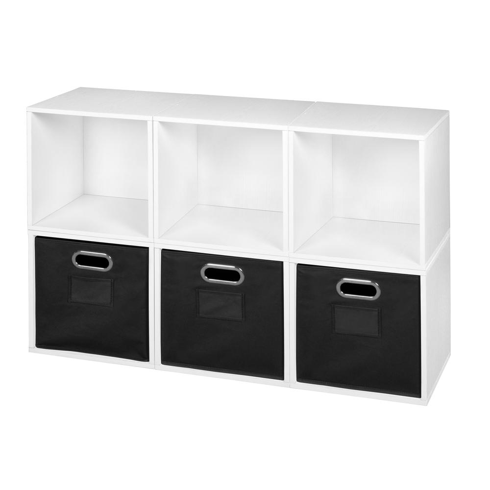 Niche Cubo Storage Set - 6 Cubes and 3 Canvas Bins- White Wood Grain/Black. Picture 1