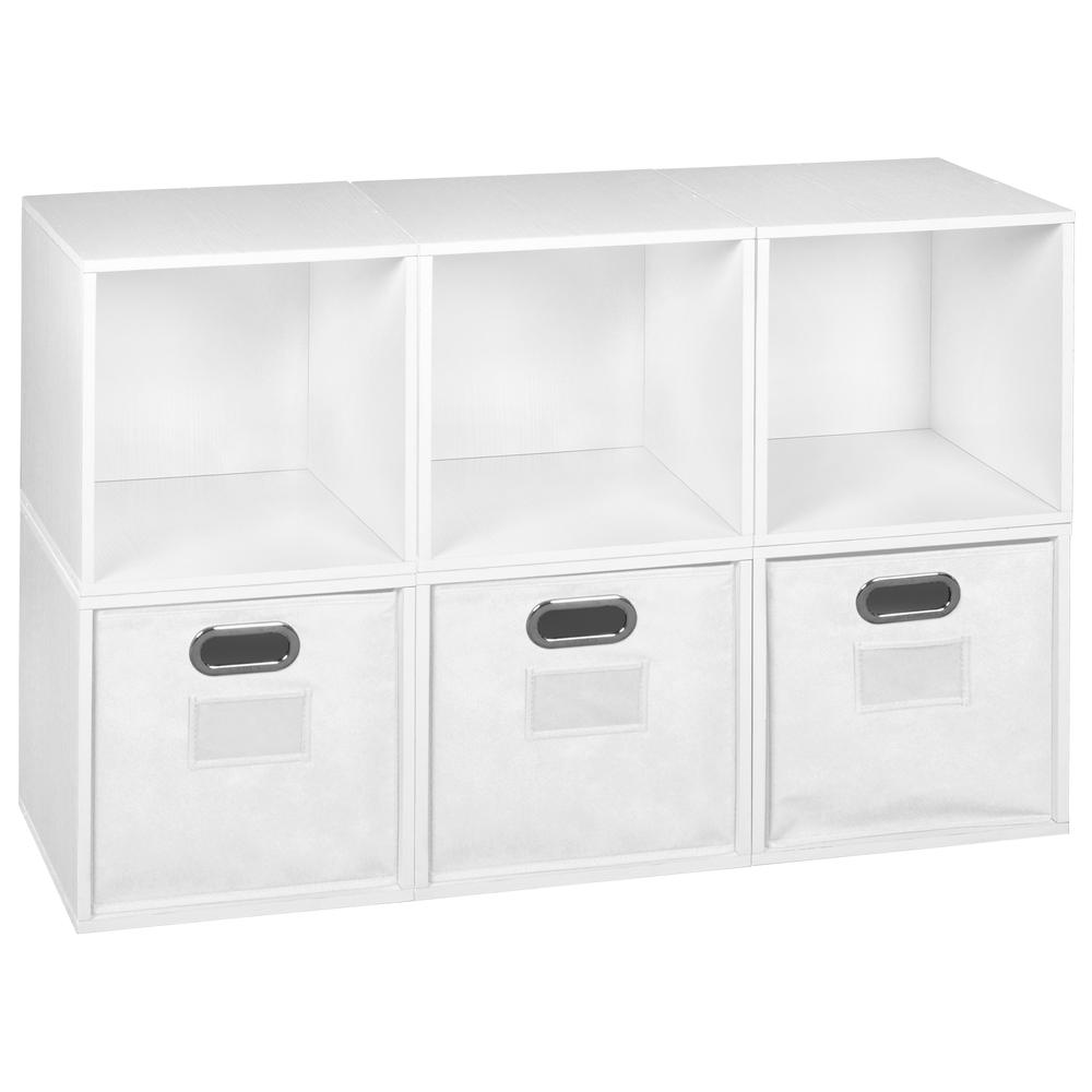 Niche Cubo Storage Set - 6 Cubes and 3 Canvas Bins- White Wood Grain/White. The main picture.