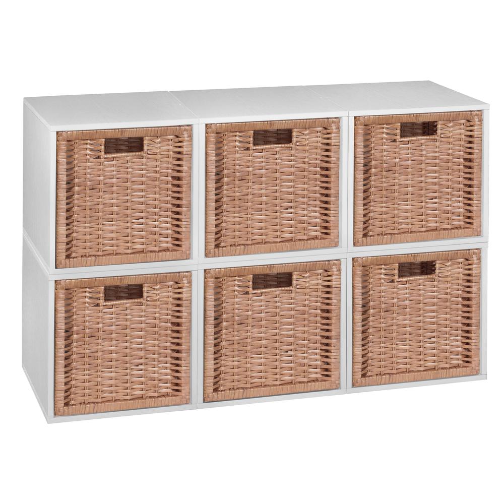Niche Cubo Storage Set - 6 Cubes and 6 Wicker Baskets- White Wood Grain/Natural. The main picture.
