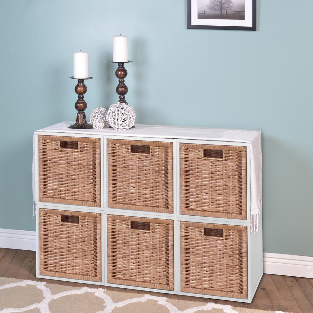 Niche Cubo Storage Set - 6 Cubes and 6 Wicker Baskets- White Wood Grain/Natural. Picture 3