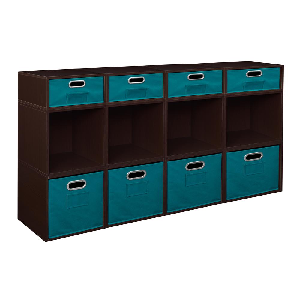 Niche Cubo Storage Set- 8 Full Cubes/4 Half Cubes with Foldable Storage Bins- Truffle/Teal. Picture 1