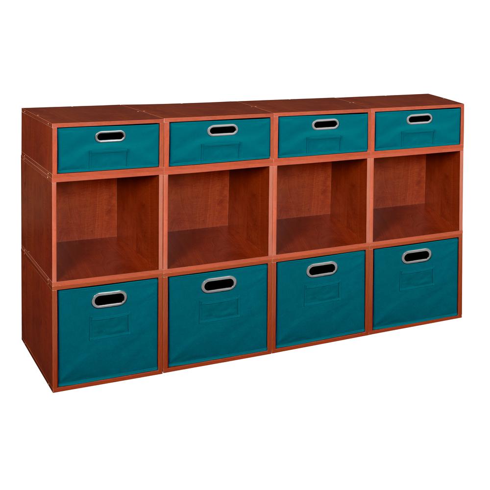 Niche Cubo Storage Set- 8 Full Cubes/4 Half Cubes with Foldable Storage Bins- Cherry/Teal. Picture 1
