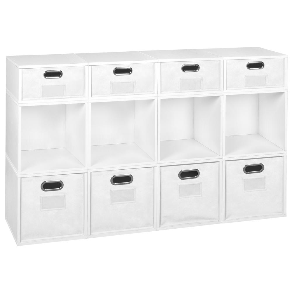 Niche Cubo Storage Set- 8 Full Cubes/4 Half Cubes with Foldable Storage Bins- White Wood Grain/White. Picture 1