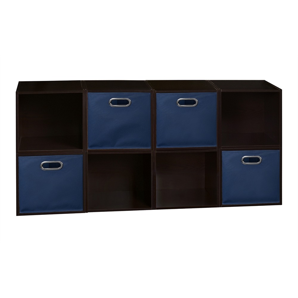Cubo Storage Set - 8 Cubes and 4 Canvas Bins- Truffle/Blue. Picture 1