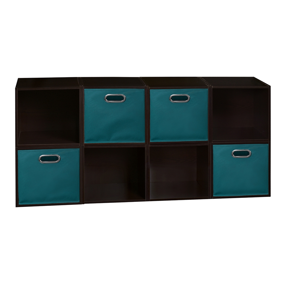 Cubo Storage Set - 8 Cubes and 4 Canvas Bins- Truffle/Teal. The main picture.