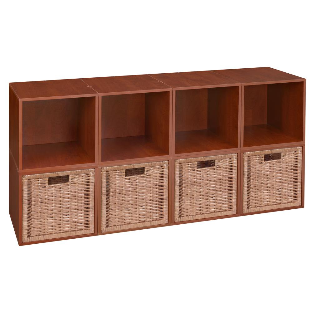 Niche Cubo Storage Set - 8 Cubes and 4 Wicker Baskets- Cherry/Natural. Picture 1