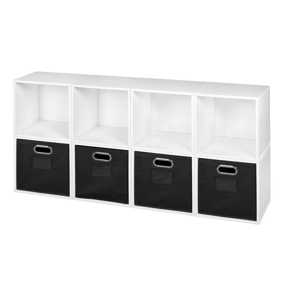 Niche Cubo Storage Set - 8 Cubes and 4 Canvas Bins- White Wood Grain/Black. Picture 1