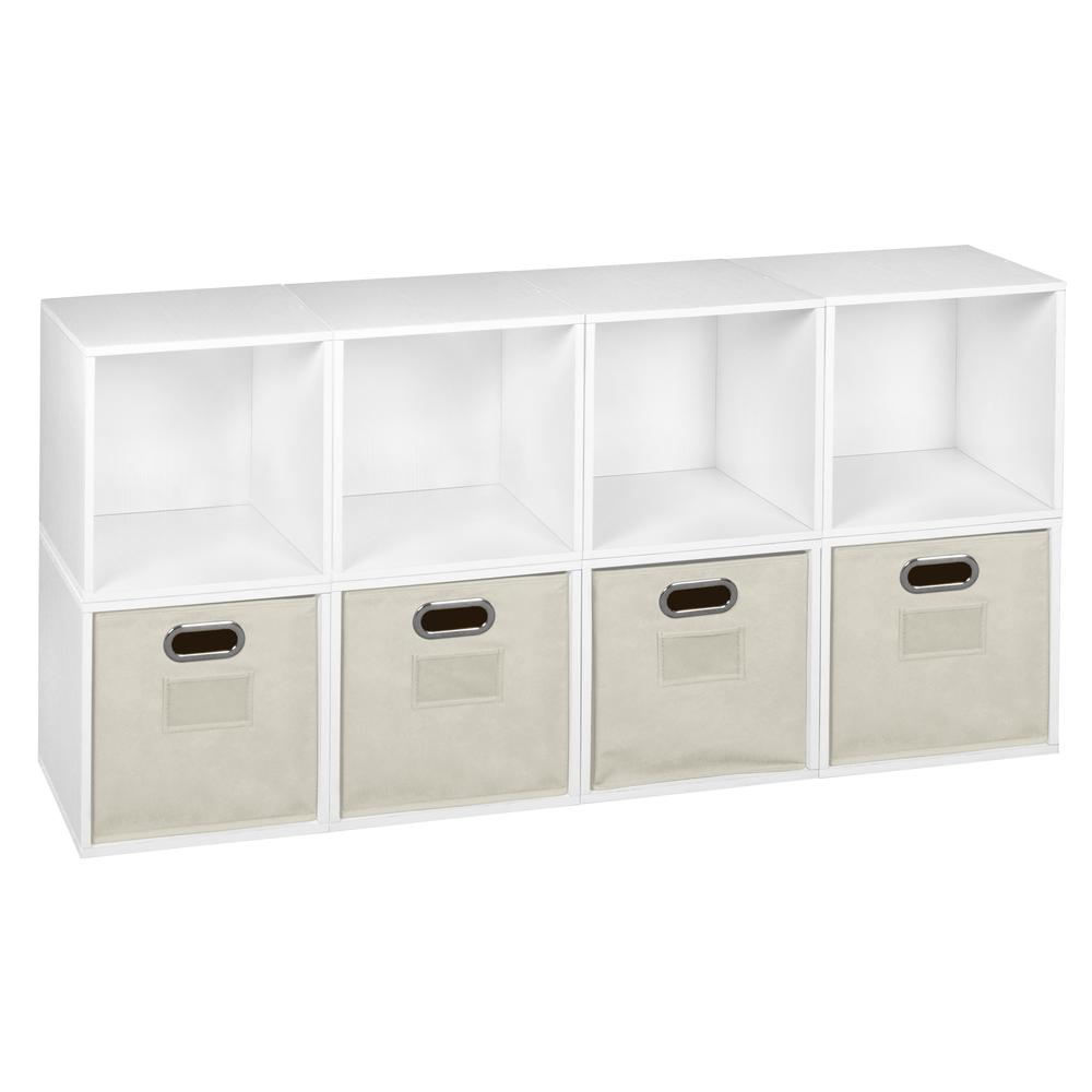 Niche Cubo Storage Set - 8 Cubes and 4 Canvas Bins- White Wood Grain/Natural. The main picture.